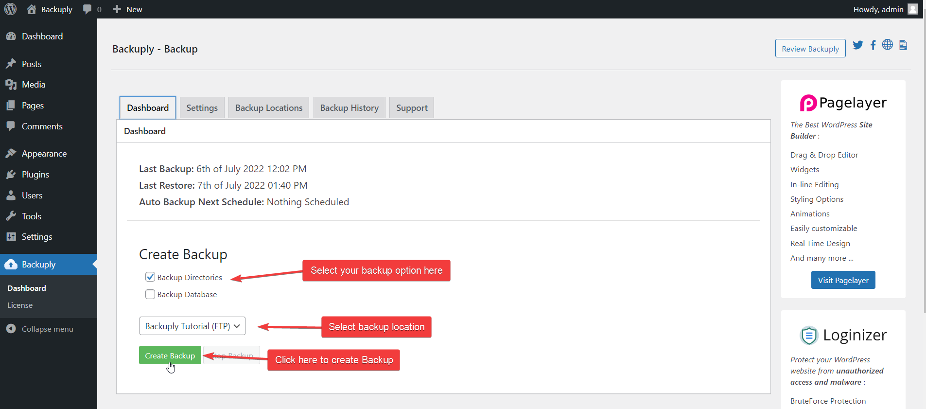 Backuply Create Manual Backup