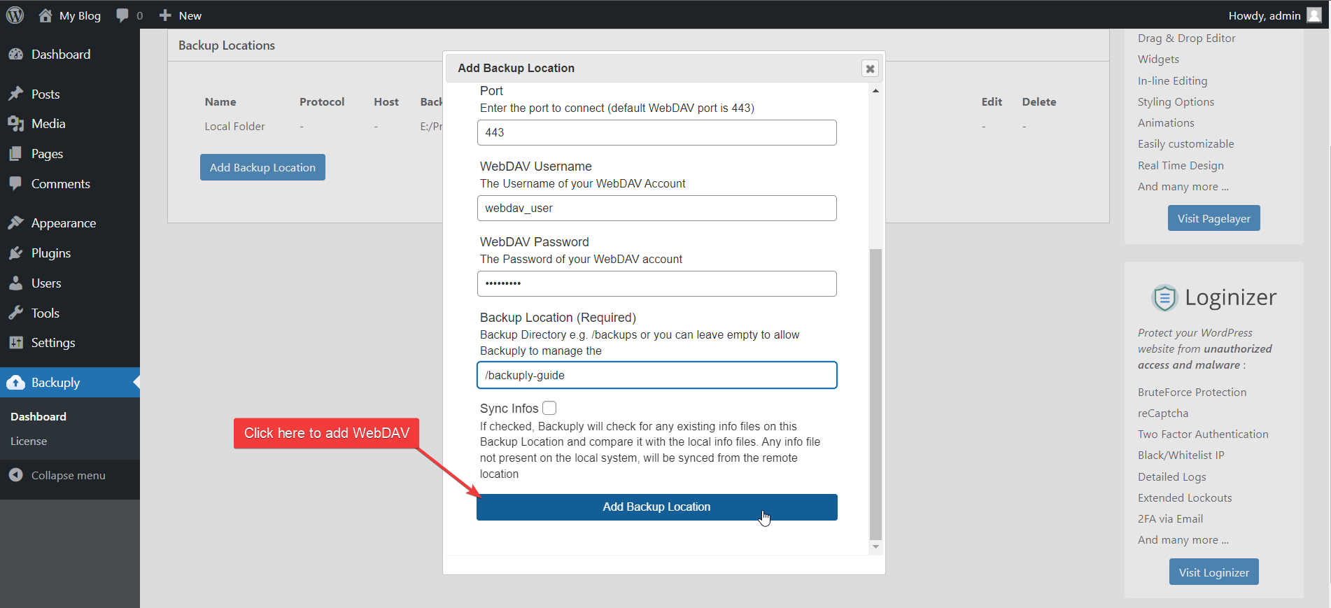 Adding WebDAV on Backuply